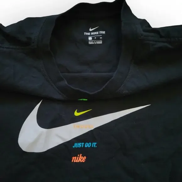 Nike The Nike Tee Crop Long Sleeve Logo Nike Swoosh Black T-Shirt Women Sz S - Picture 4 of 10